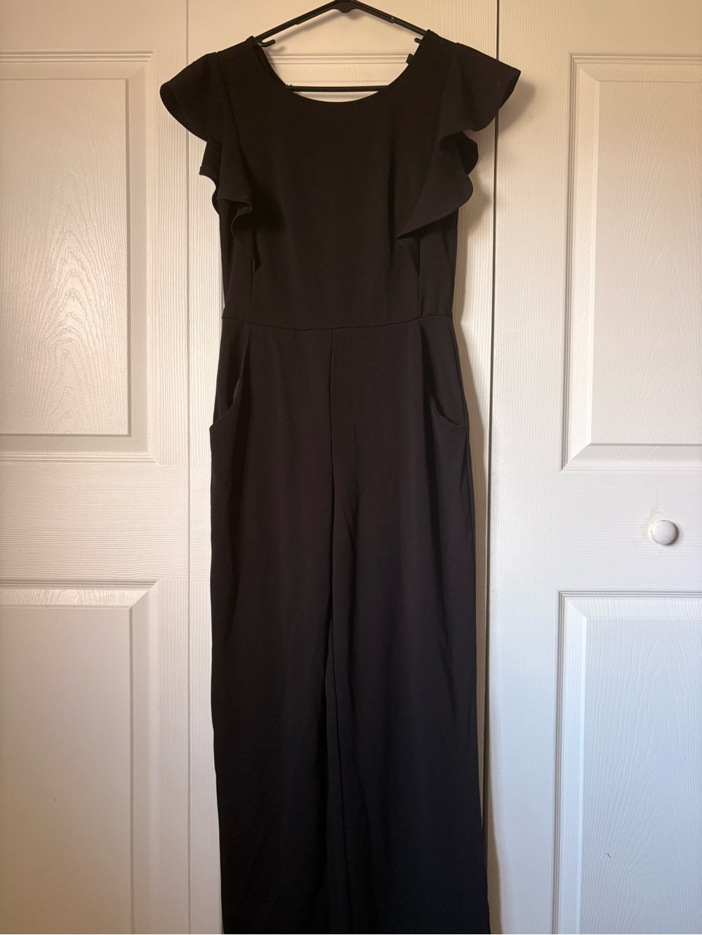 Black Ruffle-Sleeve Wide-Leg Jumpsuit